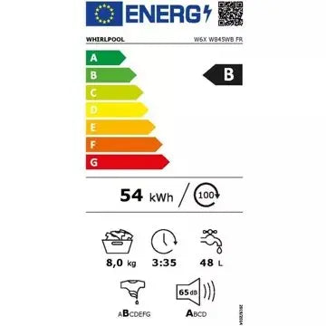 Lave linge hublot 	WHIRLPOOL	W6XW845WBFR Supreme silence