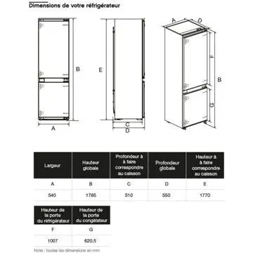 Réfrigérateur combiné encastrable 							ESSENTIELB				ERCVI180-55mi